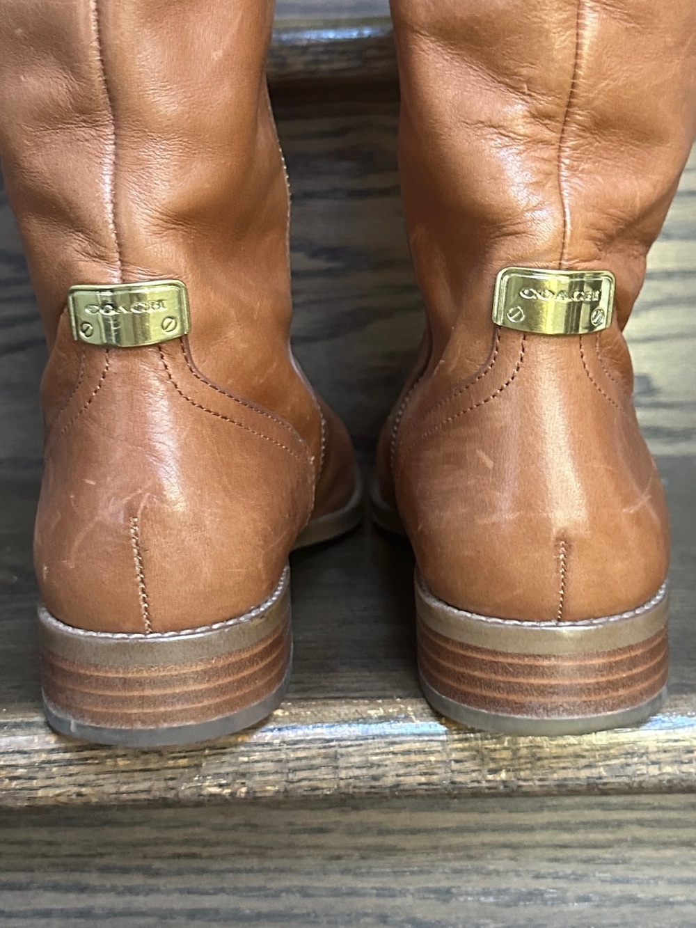 COACH Mirriam Tall Leather Riding Boots Saddle Cognac Brown Women's Size 7.5B - Picture 9 of 15